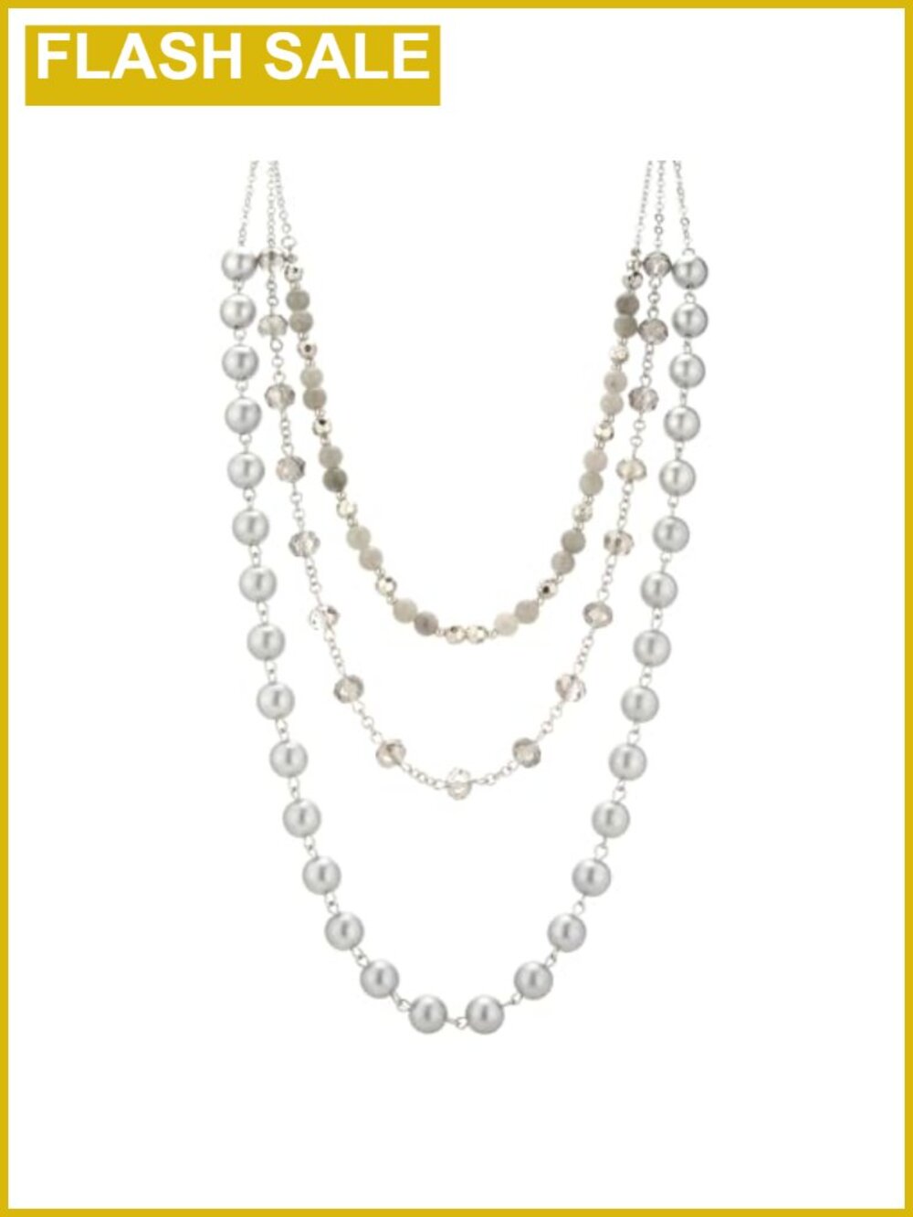 Layered Beaded Necklace 3 Strand Boho Statement Choker Silver Plated Resin